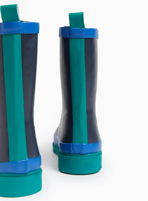 Navy Colour Block Rubber Wellies 7 Infant