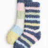 Navy Fluffy Stripe Cosy Socks 2 Pack 9-12
