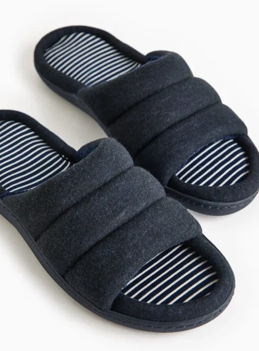 Navy Stripe Jersey Mule Slippers S