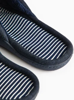 Navy Stripe Jersey Mule Slippers S