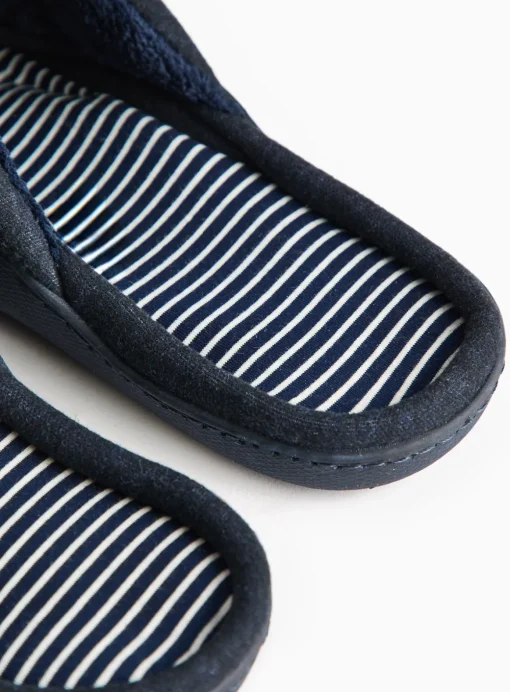 Navy Stripe Jersey Mule Slippers S