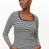 Navy Stripe Square Neck Long Sleeve Top 8