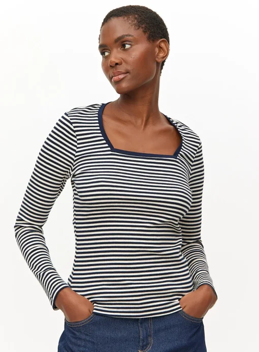 Navy Stripe Square Neck Long Sleeve Top 8