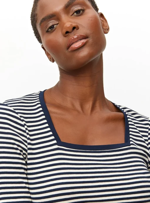 Navy Stripe Square Neck Long Sleeve Top 8