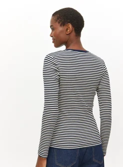 Navy Stripe Square Neck Long Sleeve Top 8