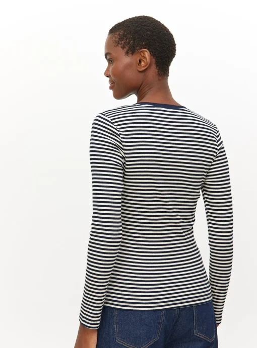 Navy Stripe Square Neck Long Sleeve Top 8