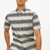 Neutral Ikat Print Slim Fit Short Sleeve Shirt XL