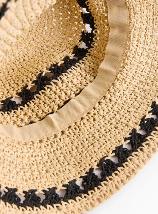 Neutral Stripe Cloche Straw Hat One Size
