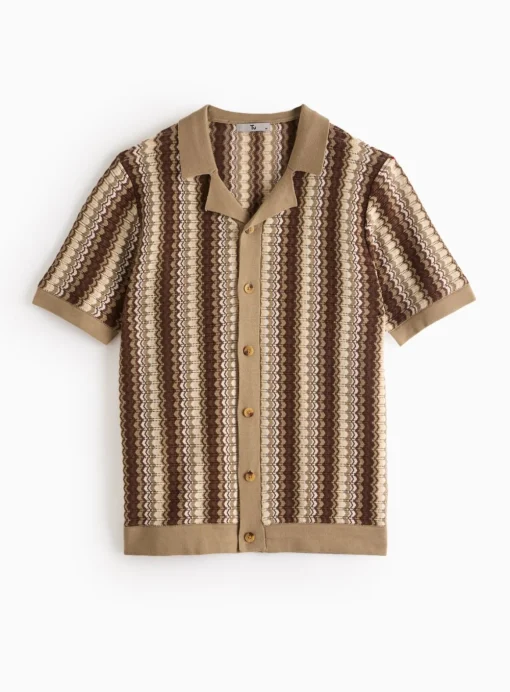 Neutral Zig Zag Stitch Shirt M