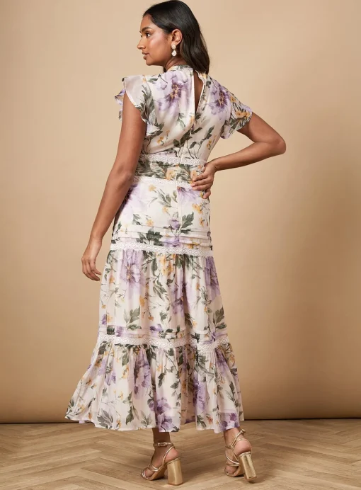 OASIS Floral Printed Chiffon Lace Insert Dress 18