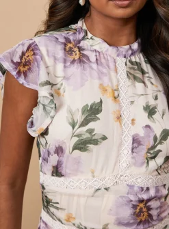 OASIS Floral Printed Chiffon Lace Insert Dress 18