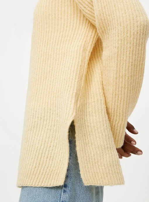 Pale Yellow Side Split Relaxed Knitted Jumper S