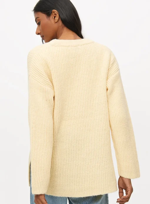 Pale Yellow Side Split Relaxed Knitted Jumper S