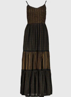 PETITE Black & Gold Tiered Maxi Dress - 20