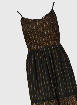 PETITE Black & Gold Tiered Maxi Dress - 20