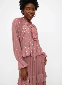 Pink Chiffon Foil Print Midaxi Romantic Dress 22