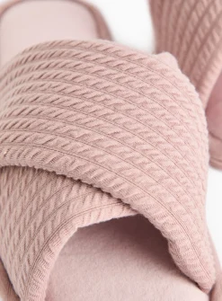 Pink Cross-Over Waffle Mule Slippers M