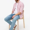 Pink Roll Sleeve Slim Fit Oxford Shirt M