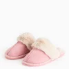 Pink Stitch Detail Faux Fur Cuff Mule Slippers L