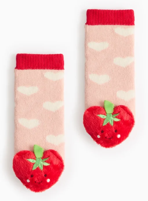 Pink Strawberry Rattle Socks 6-12 months