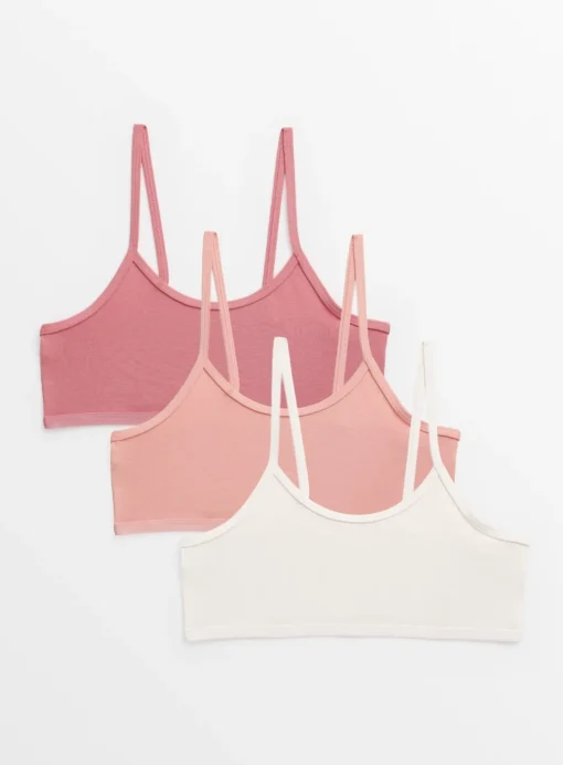 Plain Pink Strappy Crop Tops 3 Pack 8-9 years