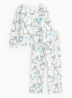Rabbit Printed Waffle Long Sleeve Pyjamas 1-2 years