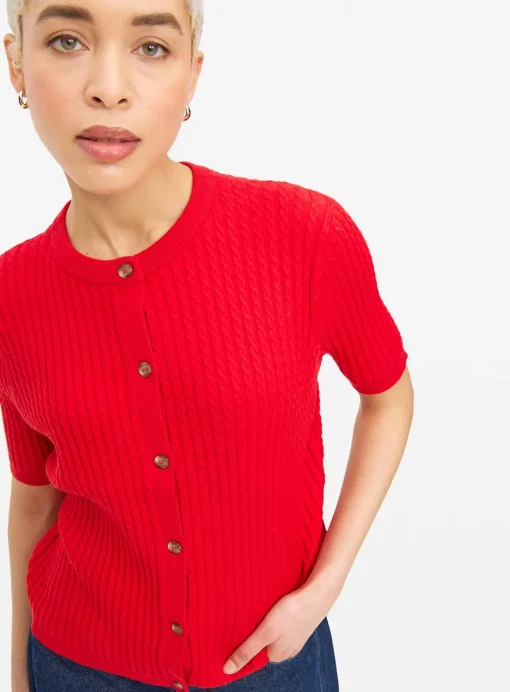 Red Short Sleeve Cable Knit Cardigan 16