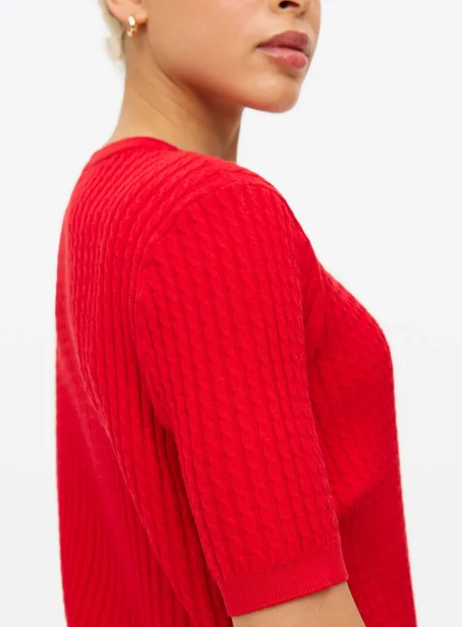 Red Short Sleeve Cable Knit Cardigan 16