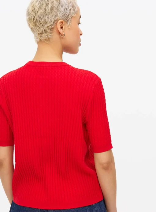 Red Short Sleeve Cable Knit Cardigan 16