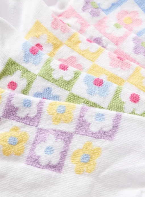 Retro Floral Footbed Trainer Socks 5 Pack 4-8