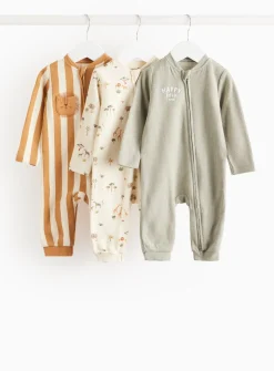Safari Animals Printed Waffle Sleepsuit 3 Pack 9-12 months