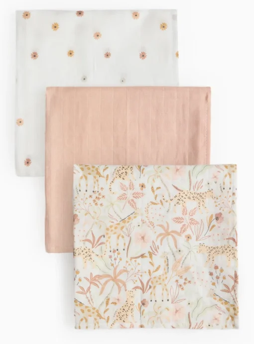 Safari Print Muslin Cloths 3 Pack One Size