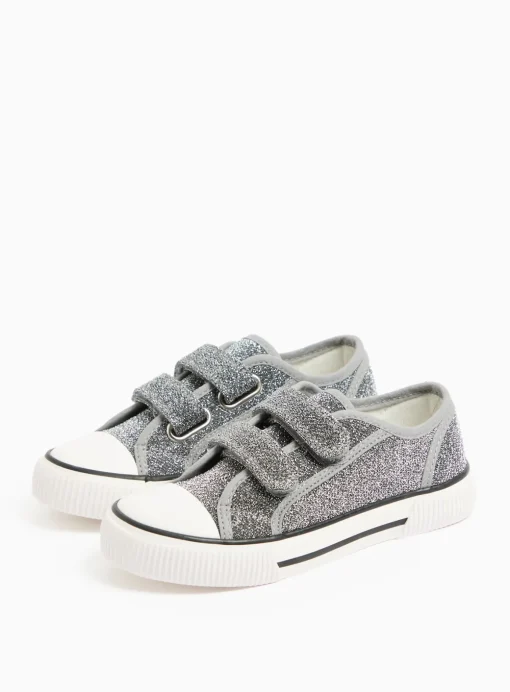 Silver Sparkle Twin Strap Trainers 11 Infant