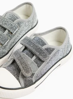 Silver Sparkle Twin Strap Trainers 11 Infant