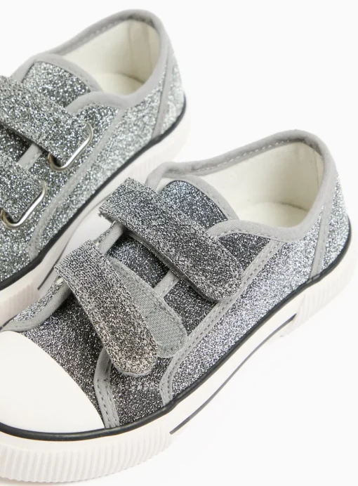 Silver Sparkle Twin Strap Trainers 11 Infant