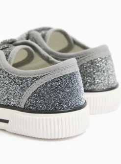 Silver Sparkle Twin Strap Trainers 11 Infant