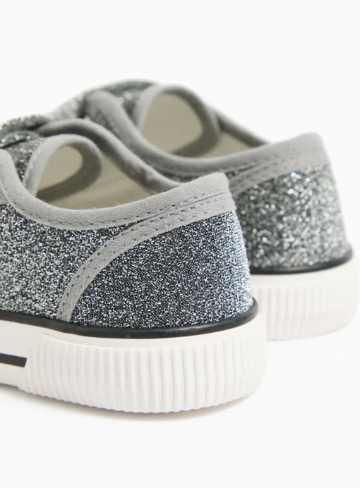 Silver Sparkle Twin Strap Trainers 11 Infant