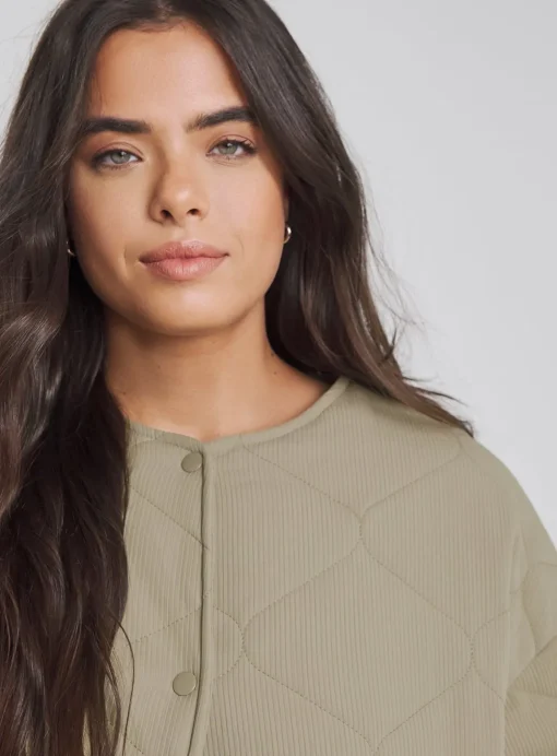 SIMPLY BE Textured Quilted Round Collar Jacket - Khaki 14