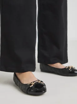 SIMPLY BE Toe Cap Hardware Detail Ballerina In Wide Fit Black 8