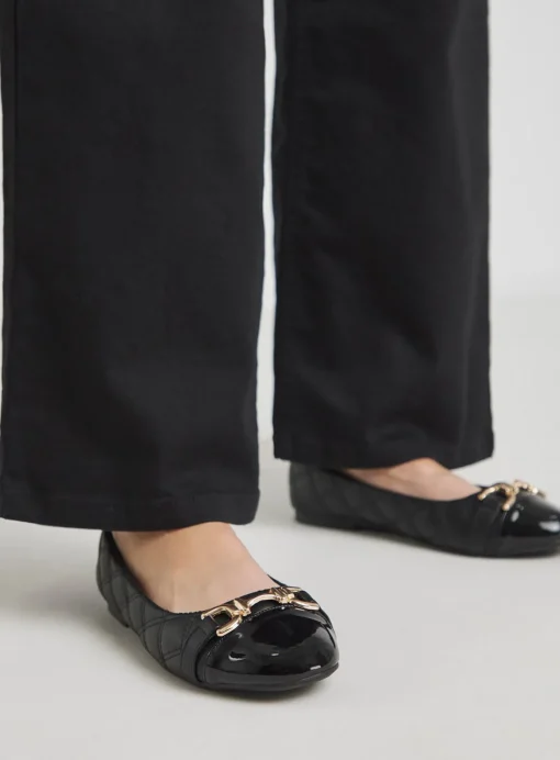 SIMPLY BE Toe Cap Hardware Detail Ballerina In Wide Fit Black 8