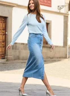 SOSANDAR Mid Blue Button Through Denim Midi Skirt 14