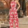 SOSANDAR Red Tropical Print Halter Neck Jumpsuit 18