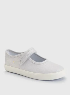 START-RITE Lemonade Silver Glitter Mary Jane Canvas Shoes 8 Infant