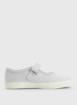 START-RITE Lemonade Silver Glitter Mary Jane Canvas Shoes 8 Infant