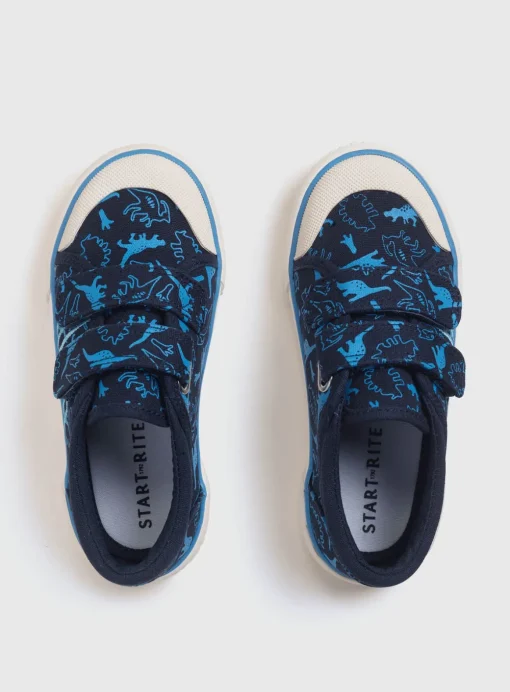 START-RITE Raptor Navy Dinosaur Print Double Strap Canvas Shoes 12.5 Infant