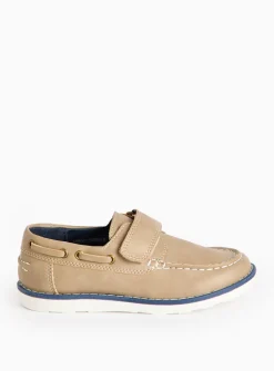 Tan Faux Leather Boat Shoes 4 Infant