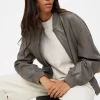 Taupe Faux Leather Bomber Jacket S