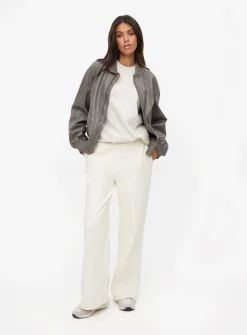 Taupe Faux Leather Bomber Jacket S