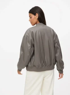 Taupe Faux Leather Bomber Jacket S