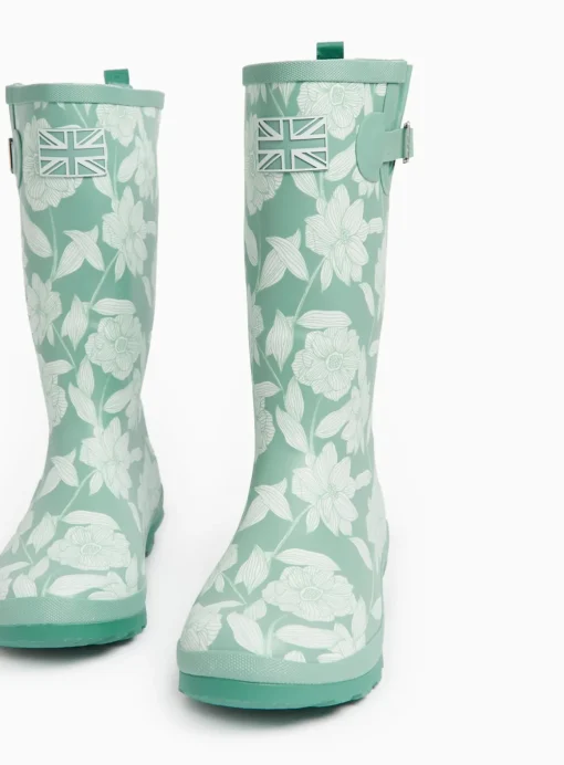Teal Floral Print Long Length Wellies 4